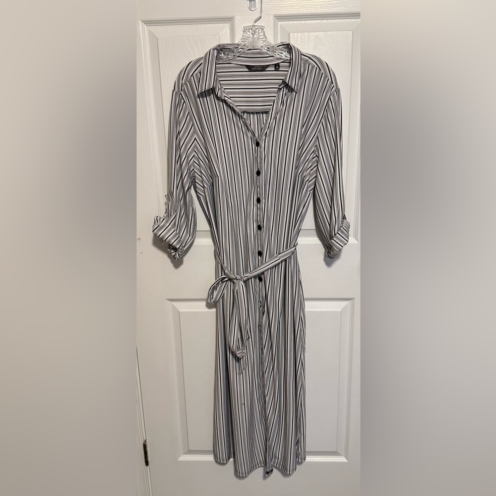 Mlle Gabrielle Black and White Striped Long Sleeve Dress